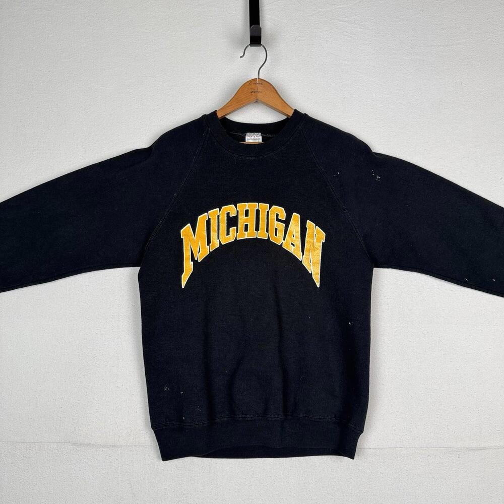 Vtg 80'S Artex University of Michigan Raglan Sweatshirt Made In USA Large Black - Picture 5 of 9